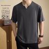 Men's Chinese Style V-Neck Cotton Linen T-Shirt