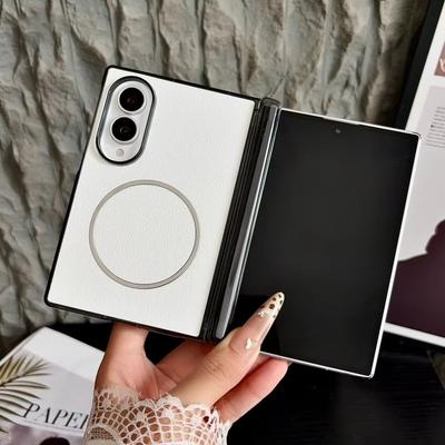 Бизнес Кожаный Магнитный Шарнир для Чехла Magsafe для Samsung Galaxy Z Fold 8 7 6 5 4 Fold8 Ultra Беспроводная Зарядка Бронированный Чехол