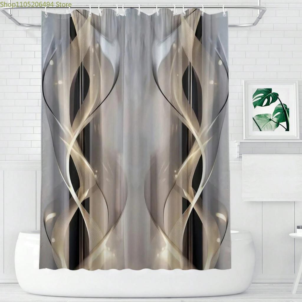 1pc Black and Gray Line Pattern Shower Curtain, Bathroom Decor and Accessories, Home Decor Printed Curtain, Bathroom Divider