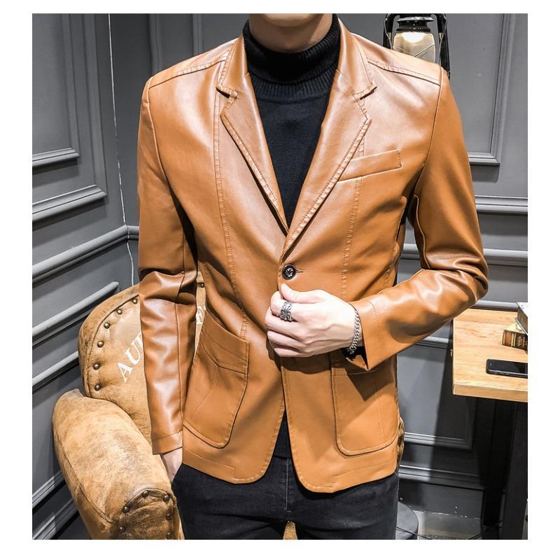 Spring and Autumn Men's New Korean Fashion Leather Jacket PU Motorcycle Men's Slim Leather Jacket Handsome Jacket Trendy Brand