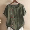 2025 Summer Women's Trendy Embroidered Cotton-Linen Short Sleeve T-Shirt - Korean Fashion