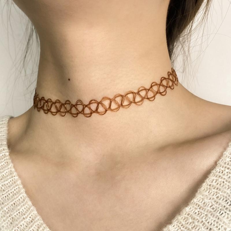 12 Pieces Vintage Hippy Stretch Tattoo Choker Necklaces Elastic Chocker Necklace Plastic Fishing Line Tattoo Necklaces