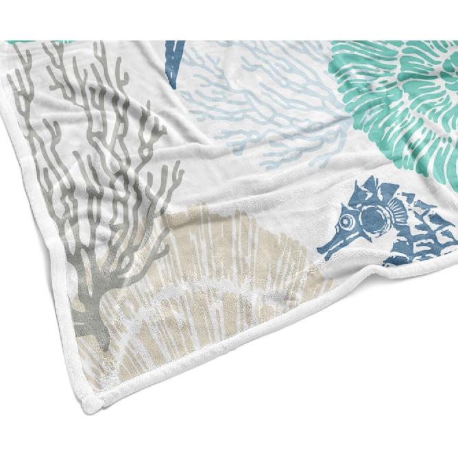 Beach Ocean Throw Blanket, Nautical Coastal Throw Blanket, Summer Blue and Teal Soft Fuzzy Blanket, Ocean Animal Theme Decor for Couch Bed Sofa