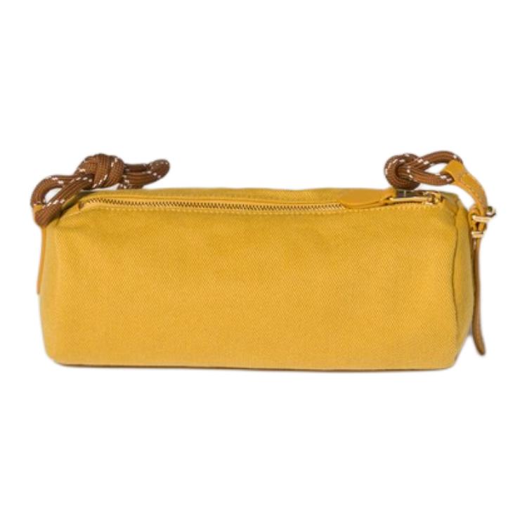 Miu Miu Monochrome Logo Embroidered Two-Tone Woven Wrist Strap Cotton Tote Bag Women tote bags Yellow 5NE853_2IA7_F05B3