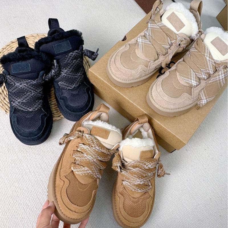 Mel Snow Boots Warm Winter Hairy Lazy Leather Boots Strap Boots Mel Low Short Boots Lace Up Leather Thick Bottom Cotton Station
