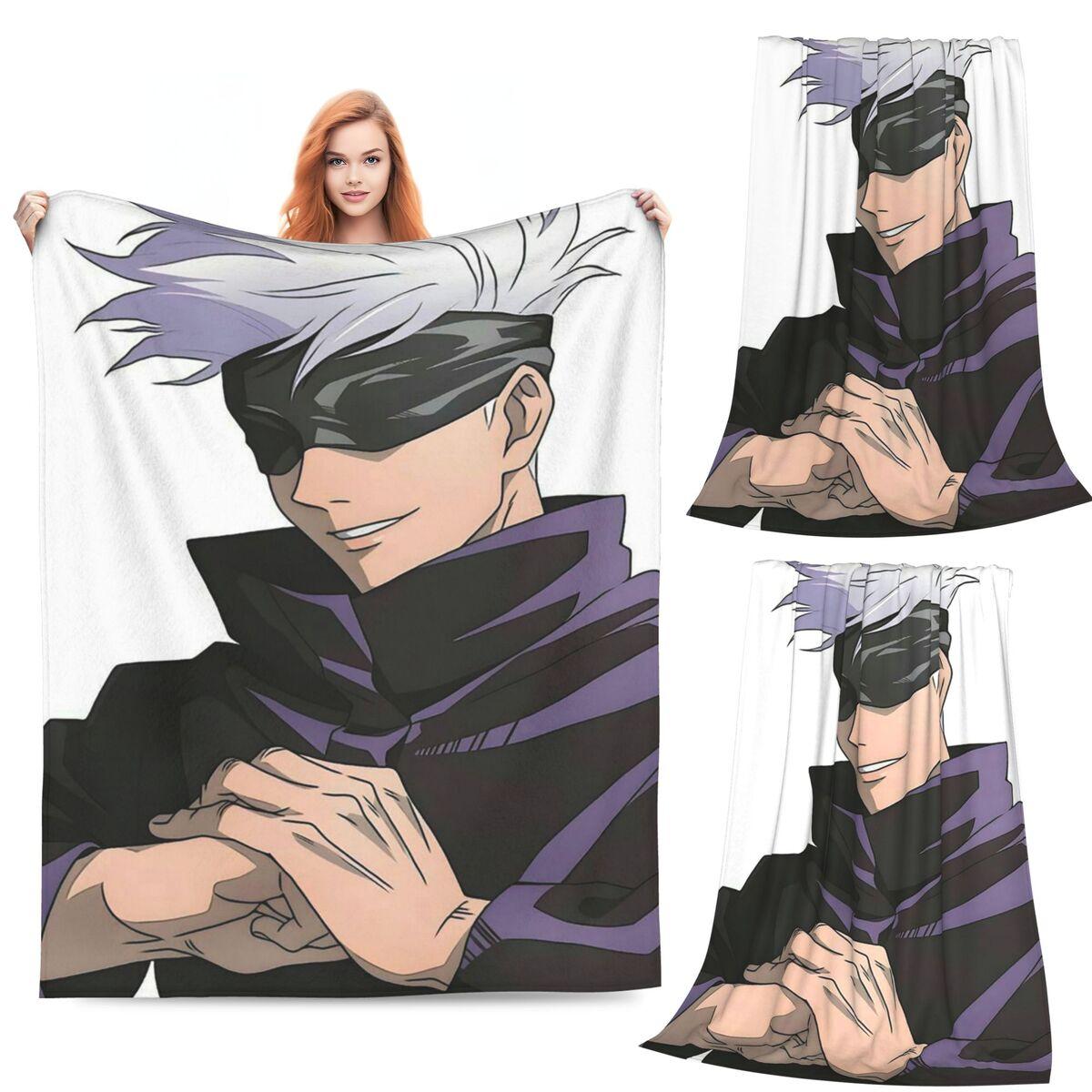 Gojo Satoru Jujutsu Kaisen Blankets Soft Warm Flannel Throw Blanket Plush for Bed Living room Picnic Travel Home Couch 80x120cm(31x47inch)