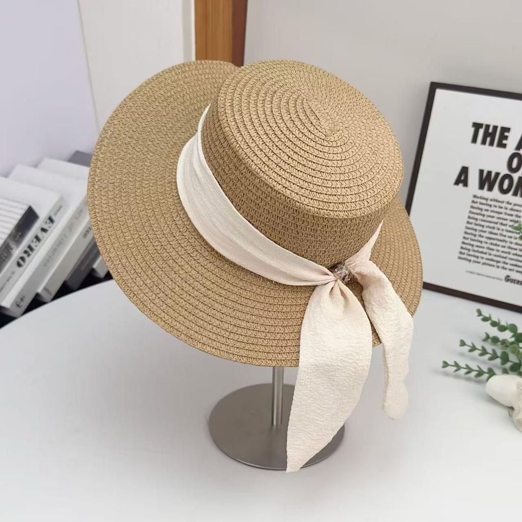 Summer French Big Brim Sun Hat Women's Fashion Ins Seaside Sun Protection Straw Hat Pastoral Pearl Face Small Sun Hat