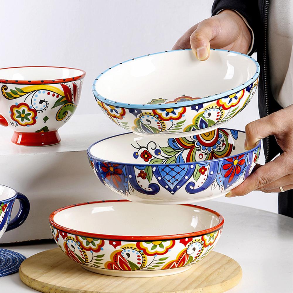 8-calowe ceramiczne miski na makaron w stylu boho, porcelanowe miski na zupę z makaronem, nordycka miska na sałatkę, kwiatowa, wielokolorowa