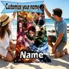 Custom Name Personalized Demon Slayer Print Beach Towel, for Trip Camping Beach Party Home Decor, Birthday Gift for Family & Friends