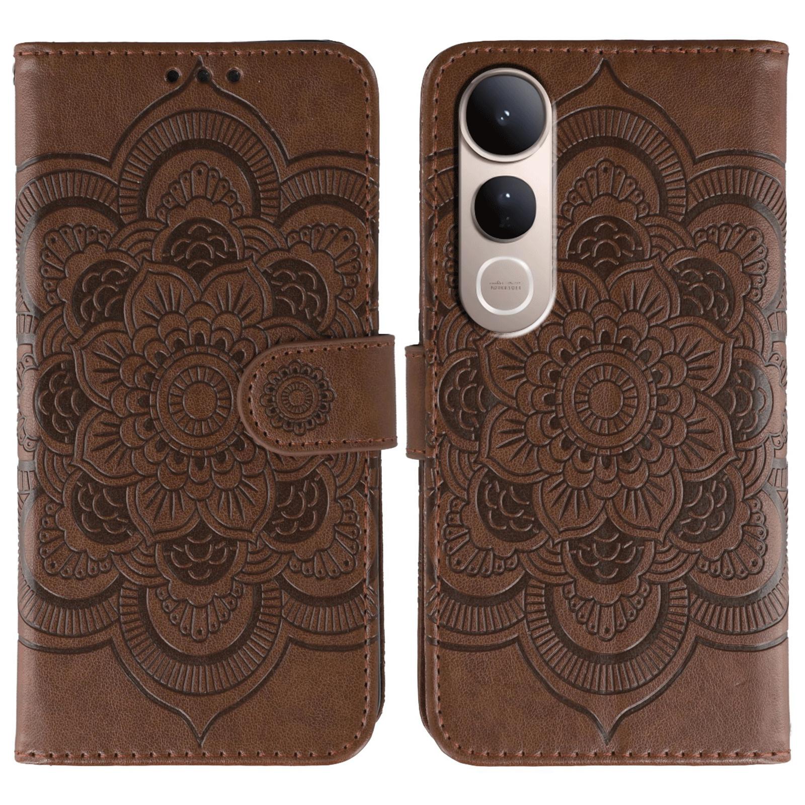 

For vivo V50 Lite 4G/5G Case PU Leather Mandala Imprinted Design Wallet Phone Cover Brown
