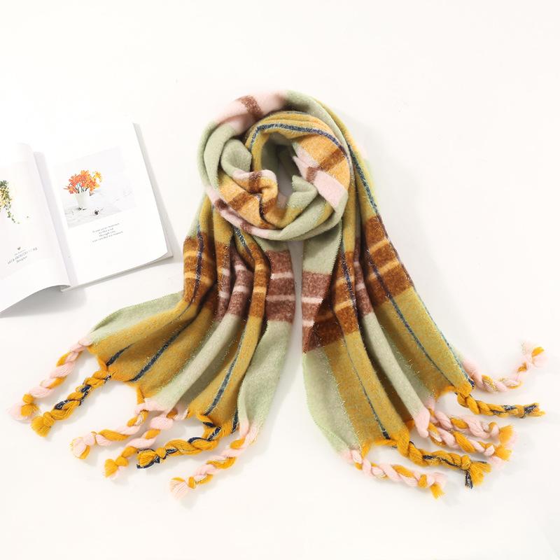 

Женский классический лоскутный клетчатый принт, модный шарф из искусственной пашмины, мягкая теплая шаль с бахромой из жареного теста, стильный зимний шарф one size зелёный