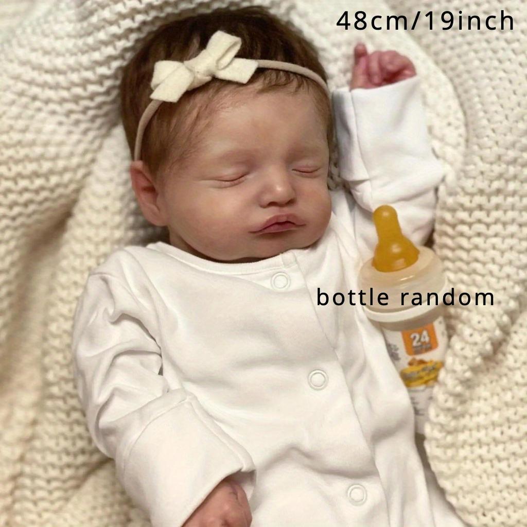 BZDOLL 1PCS 19inch 48cm Newborn Bebe (Cloth Body, Soft Vinyl Limb) Asleep Reborn Baby Doll 3D-paint Skin With Visible Veins Toy for Girl Gift