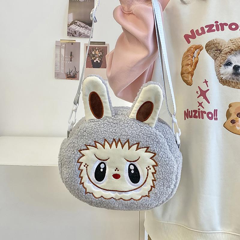 Cartoon Kawaii Labubu Shouder Bags Cute Versatile Plush Doll Backpack For Women Girls Simple Crossbody Bags Gifts