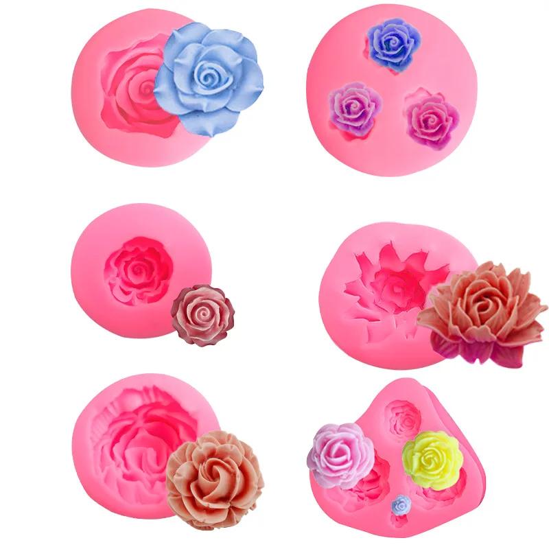 1ks 3D krásné růže silikonová forma DIY nástroje na zdobení čokoládových dortů Fondán dekorace na svatební dort Květiny Forma na mýdlo