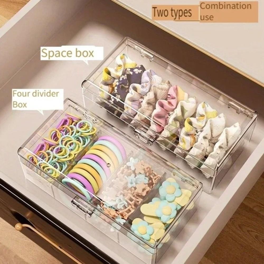 Durable Acrylic Hair Accessories Organizer Stackable Dustproof Cosmetic Storage Box Multi-Compartment Hair Tie Organizer