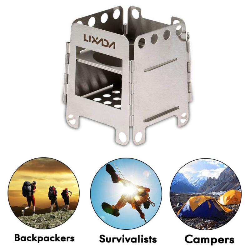 Portable Stainless Steel Lightweight Folding Wood Stove Pocket Stove Outdoor Camping Cooking Picnic Backpacking Stove