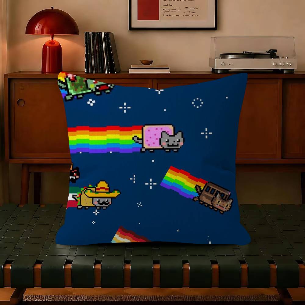 Anime N-Nyan Cat Throw Trendy-style decorative throw pillow cover insert not included fauxembroidery design