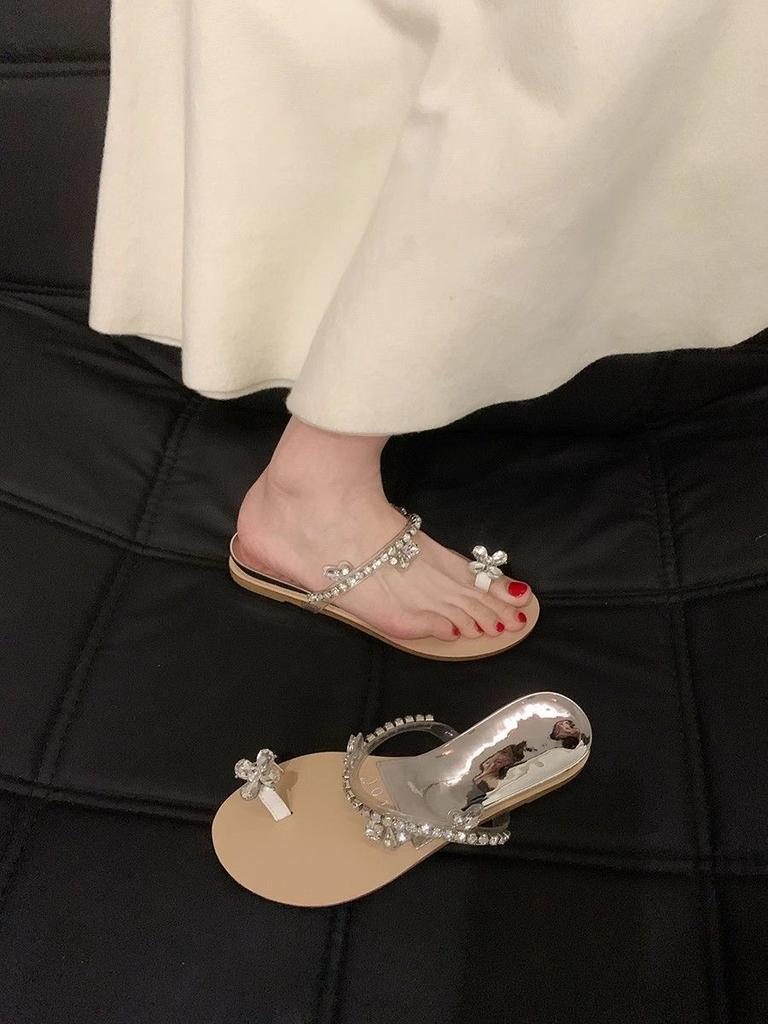 Set of Toes with Wedges, Summer Wear Fashion 2025 New Fairy Wind and Rhinestone Sandals with Skirt Cool Slippers