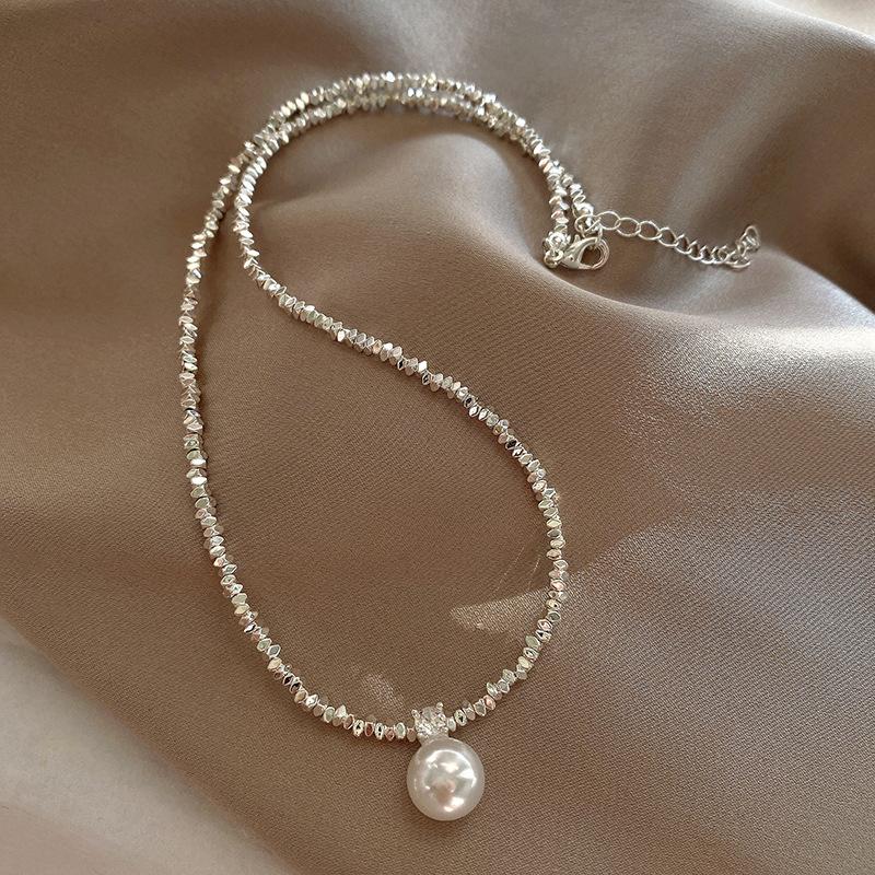 Broken silver pearl necklace Korean temperament simple design sense collarbone chain versatile necklace women
