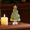 Gift for Relatives Mini Christmas Tree Figurine, Handmade Colored Glaze Tabletop Ornament Landscaping Scene Accessory with Star Top Xmas Indoor