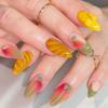 3D Mango Press On Nails 24Pcs Korean Style Artificial Nails with Gradient Green Yellow Design for Daily Party Wedding