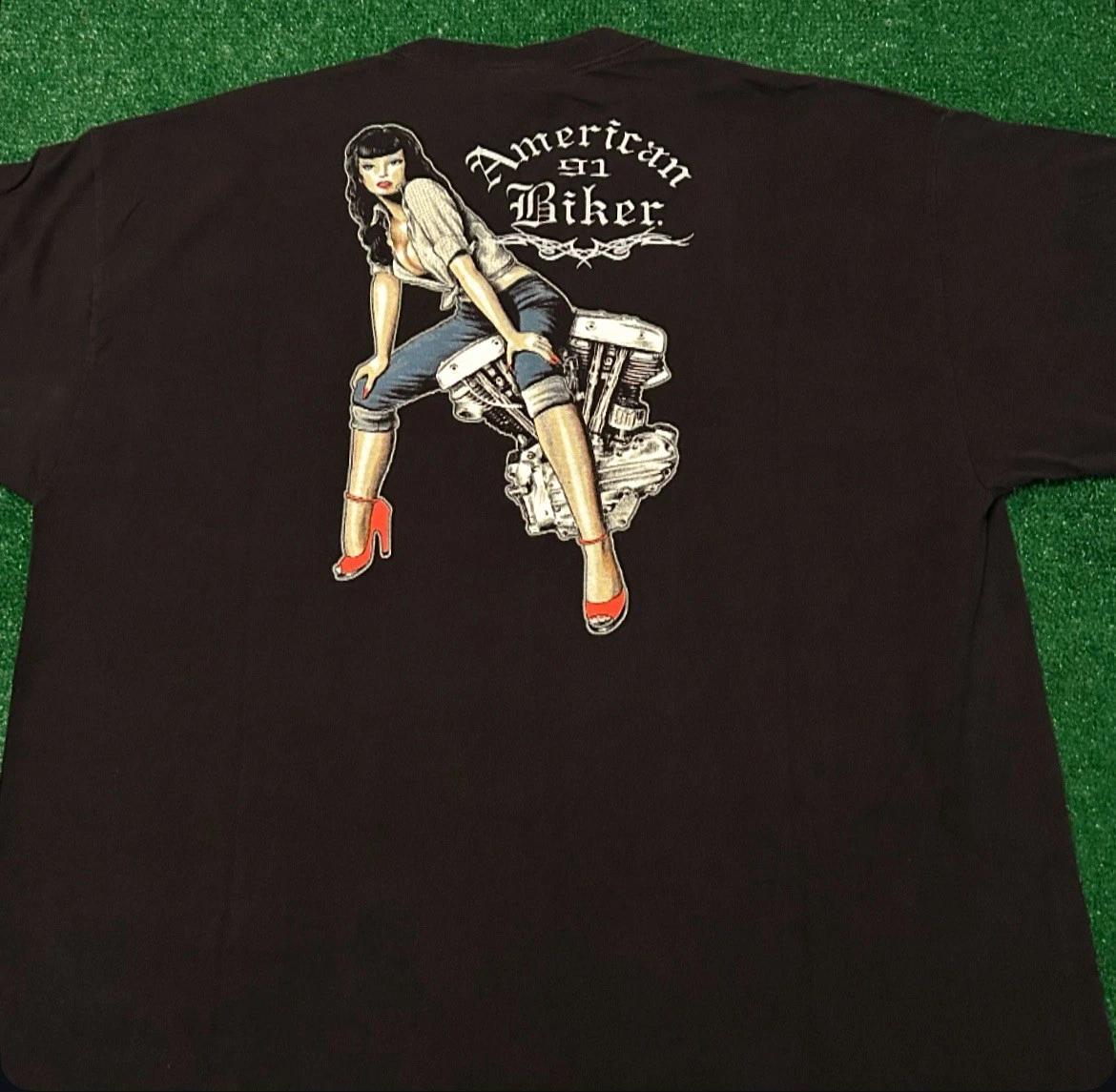 

Vintage 90s Y2K American Biker Sexy Garage Pinup Girl VTG Shirt Mens Size XXL M