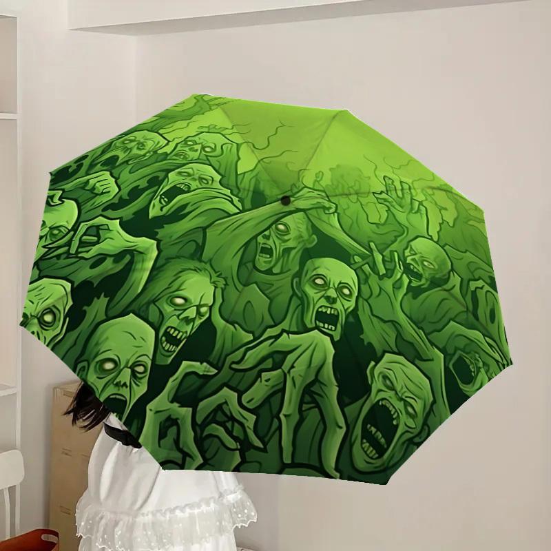 1PC Zombie Swarm Automatic Folding Umbrella - Compact 8-Rib Design, Durable Plastic & Iron, Lightweight for Outdoor Daily Use, Festive Gift061