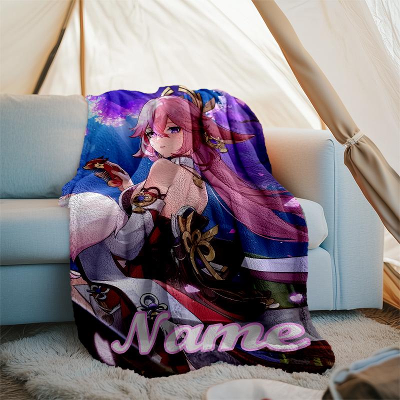 Pătură Personalizată cu Nume - Design cu Personaje Genshin Impact, Pătură pentru Canapea, Pat, Călătorii, Camping - Moale și Călduroasă, Cadou Minunat