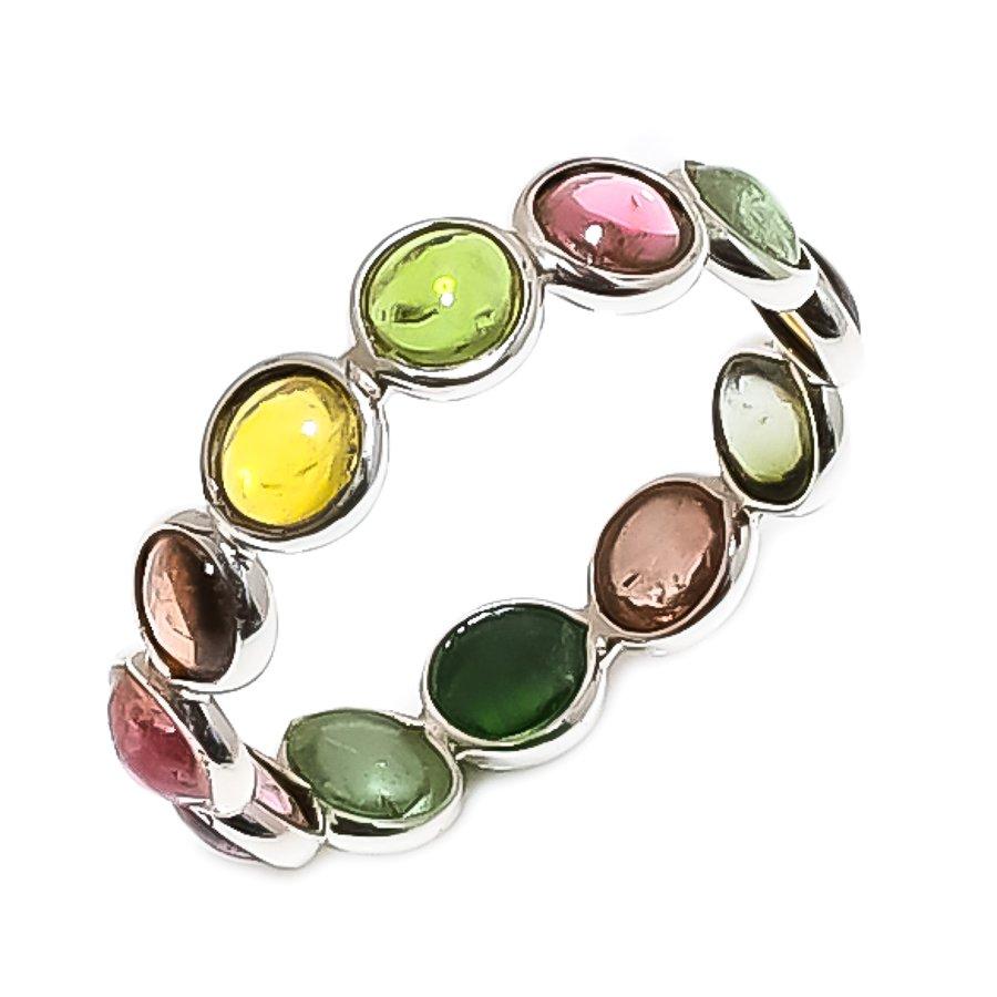 Natural Multi Tourmaline Gemstone 925 Sterling Silver Infinity Ring Size  9.5 US