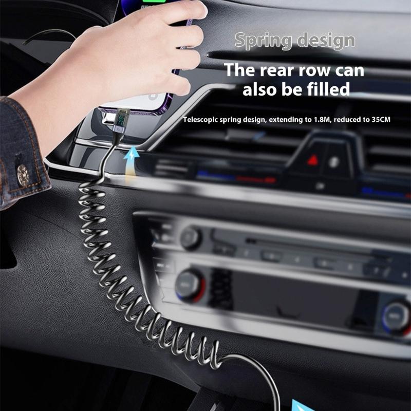 USB to USB C Fast Coiled Spring Charging Cable 6A 66W Fast Charge LED Screen Monitoring Universal for Tablet PC