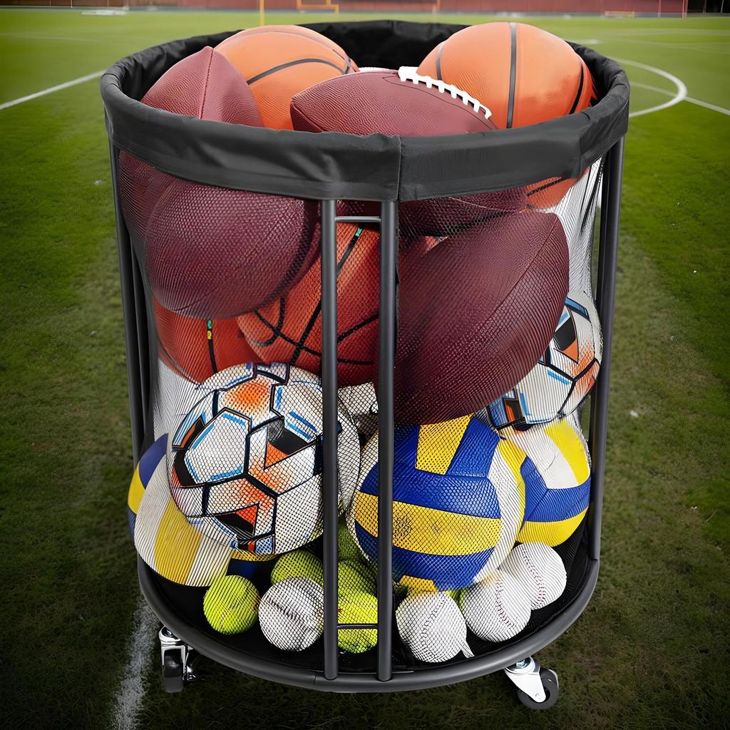 Ball Bin Basketball Storage Portable Container Box Organizer Basket Net for Outdoor Garden Garage Sports Pool Deck Outside