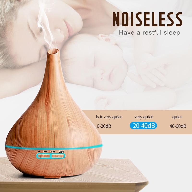Wood Grain Color Air Humidifier, Aroma Diffuser Essential Oil Machine with Colorful Night Light, Remote Control, Timing Function