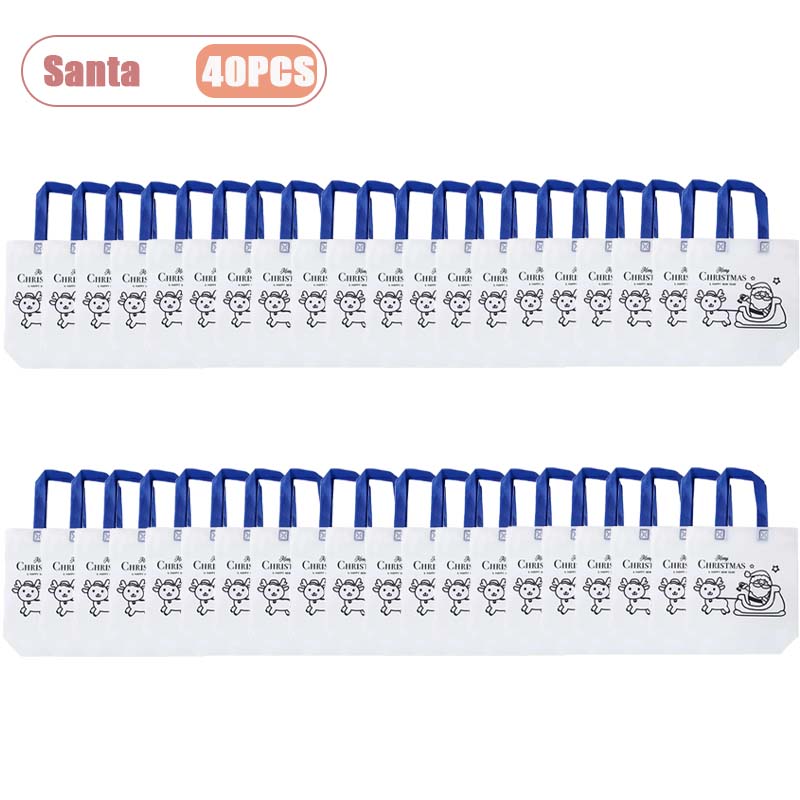 10-40PCS Kids Christmas Diy Painting Tote Bag Cartoon Coloring Reusable Craft Gift Bag Holiday Party Supplies Home Decoration