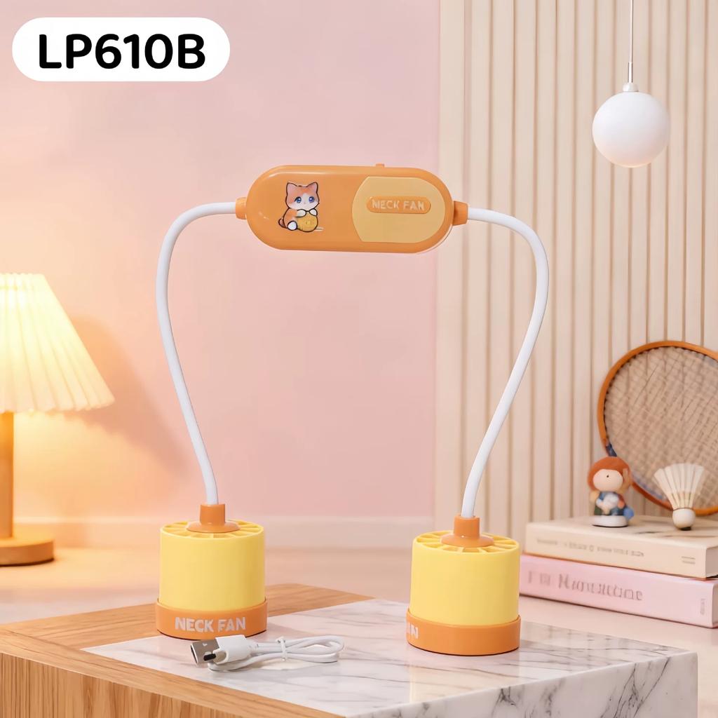 New Cartoon Neck-Hanging Fan, USB Rechargeable, Two-Speed Strong Wind, Portable Outdoor Sports Fan for Lazy People