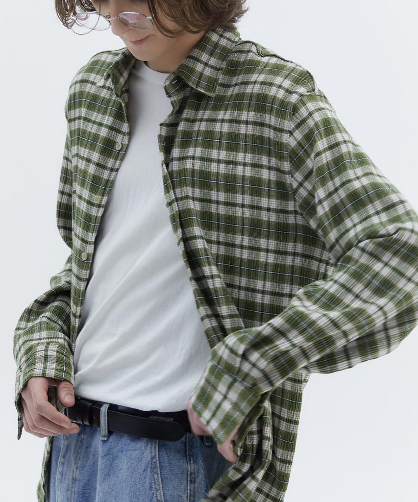 TRIP LE SENS Washed Wrinkle Check Shirt_Green