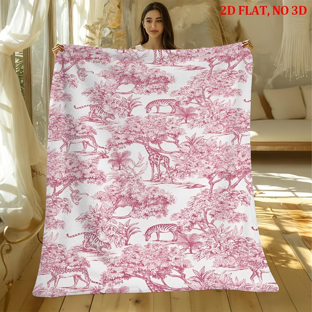 Pink Safari All-Season Soft Comfortable Personalized Printed Flannel Blanket 1pc, Suitable for Sofa Or Wall Decor Blanket, Office Nap Blanket, Outdoor