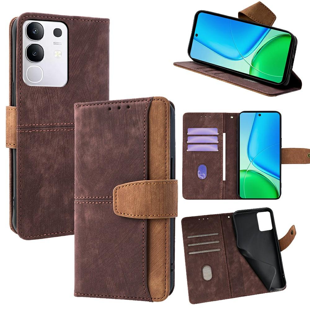 For vivo Y29 4G Case RFID Blocking Color Splicing PU Leather Wallet Phone Cover