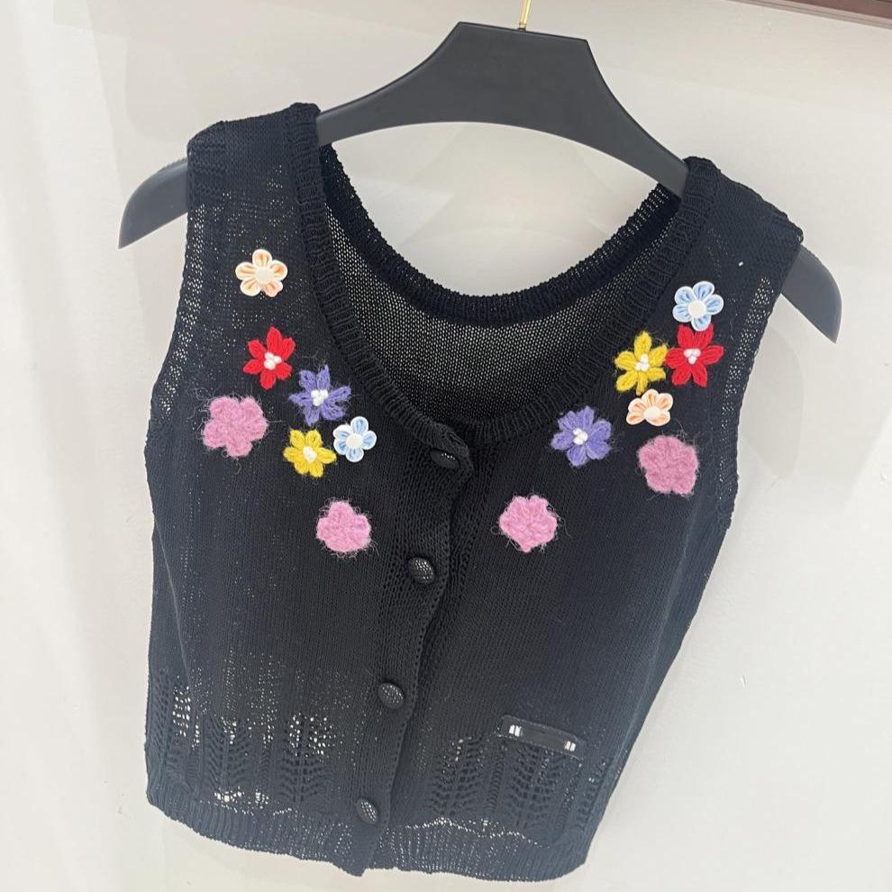 Miu Style 2026 Summer Floral Knit Vest Cardigan - Light Luxury, Casual, Versatile Top
