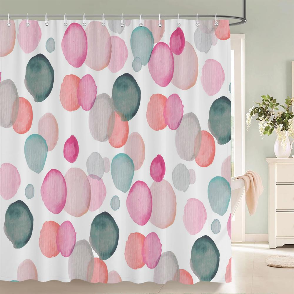 1 Pcs Bathroom Shower Curtain Modern Art Simple Circle Printed Polyester Fabric Shower Curtain with Hooks Decoration Curtain