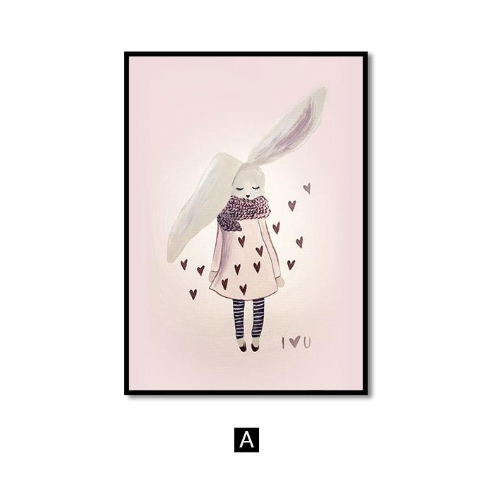 Pink Nursery Girl Flower Wall Art Canvas Painting Horse Swan Nordic Posters and Prints Wall Pictures for Living Room Kids Room