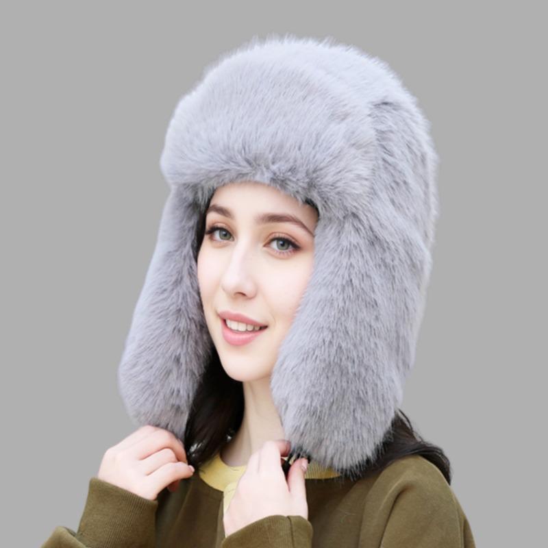 Hairy women's winter imitation leather straw hat thickened plush hat, ear protection, warm hat, windproof and cold-proof hat