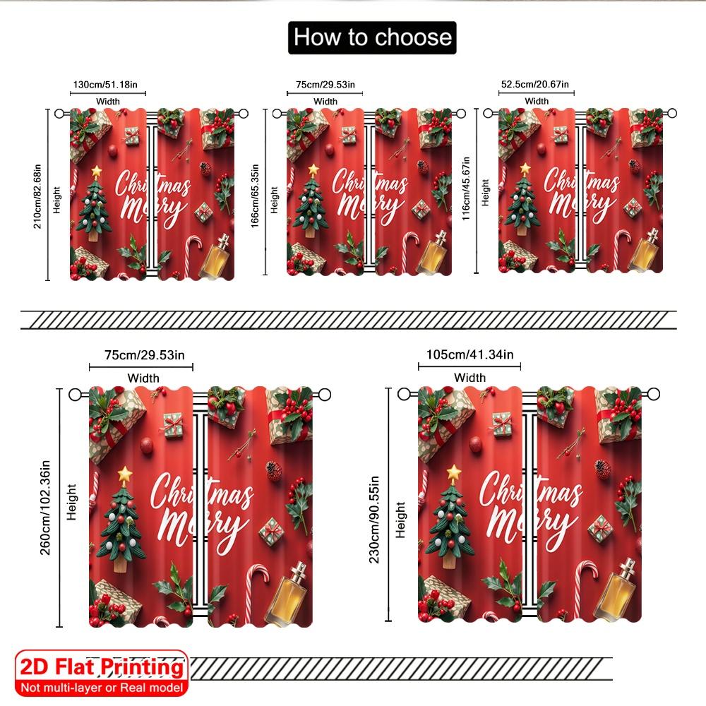 2pcs 2D flat printing Christmas Window Curtains Christmas Merry Gifts Trees Fabric Without Electricity Birthday Party Perfect