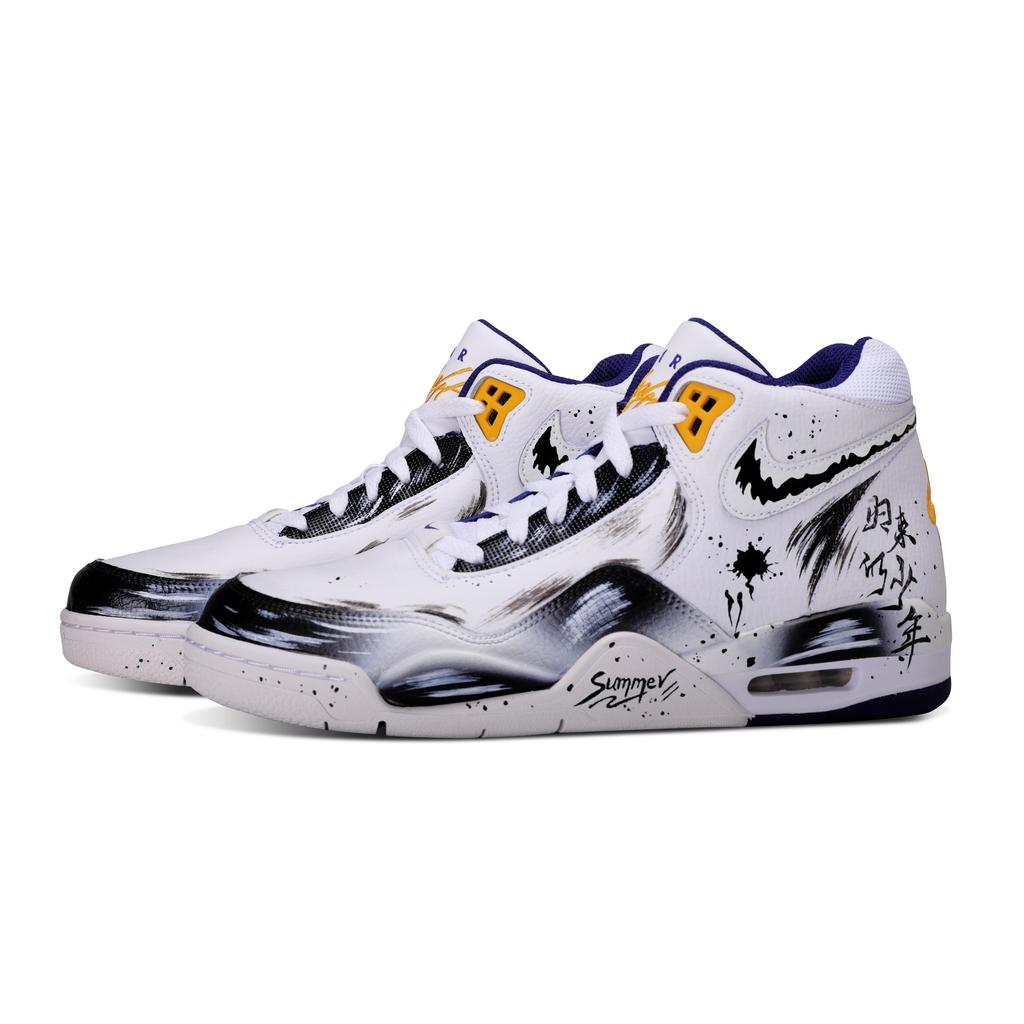 Nike Flight Legacy Leather Abrasion Resistant Mid top Vintage Basketball Shoes Men's Black White BQ4212-102(team656--BOX)