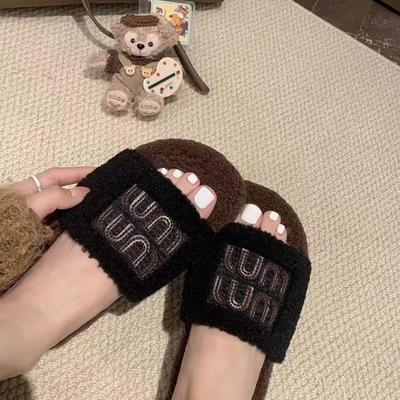 Grape Mother Studiolee Fashionable Outer Wear Miu Wind Flat Bottom Outer Wear One Word with Plush Fluffy Slippers Autumn and Winter