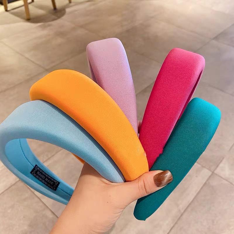 Fascia Estiva Monocolore Coreana con Bordo Ampio e Testa in Spugna per Donna - Accessorio per Capelli Sottile per la Parte Superiore del Cranio
