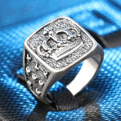 Retro Crown Silver Plated Alloy Men's Ring Finger Decor Party Bar Jewelry Gift