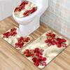 Red Crystal Flower Bathroom Floor Mat Set 3pcs Non-Slip Absorbent Toilet Lid Cover U-Shaped Rug and Decorative Bath Mat