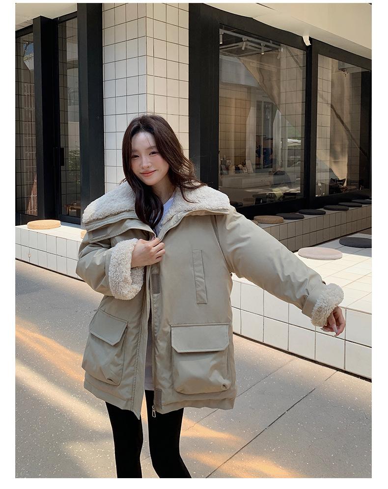 Large Laps Fur-Lined Thickened Workwear Parkas Women's Jacket