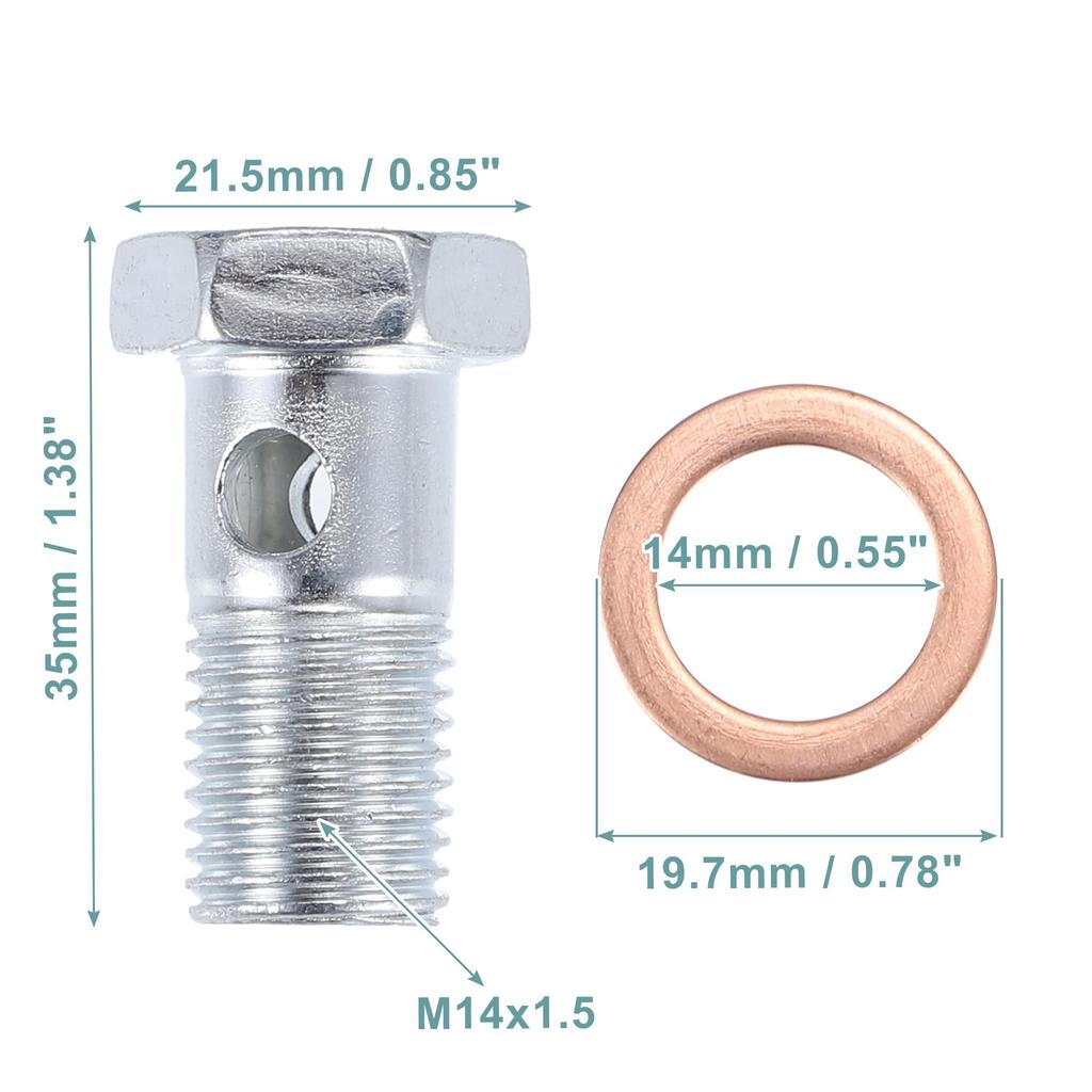 ACROPIX Motorcycle Hollow Bolt Screws with Washer Set Brake Hollow Screws Metric Screws Universal M14x1.5 35mm Long Silver Tone 12pcs