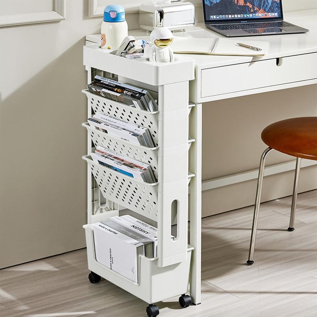 Bookshelf with Casters, File Wagon, Textbook Storage, Magazine Rack, Slim, Easy Assembly, Student, White (Width 37.5 X Depth 15 X Height 78cm) (White)